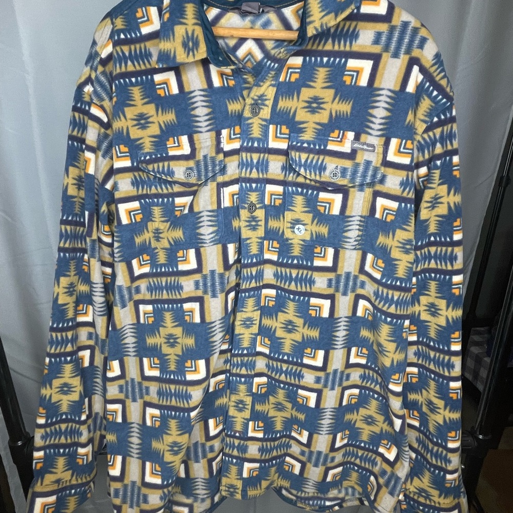 Eddie Bauer Geometric Blue and Yellow Fleece